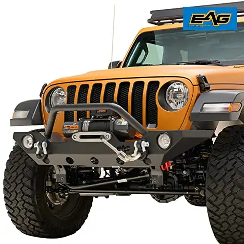 EAG Front Bumper Rock Crawler with Fog Light Housing and Winch Plate Fit for 18-22 Wrangler JL