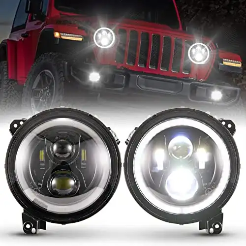 BUNKER INDUST 9” Inch Wrangler JL LED Headlights with Halo DRL,1 Pair Adjustable Headlights for 2018 2019 2020 2021 Jeep Wrangler JL 2019 2020 2021Jeep JT Gladiator High Low Beam Headlamp with Dayti...