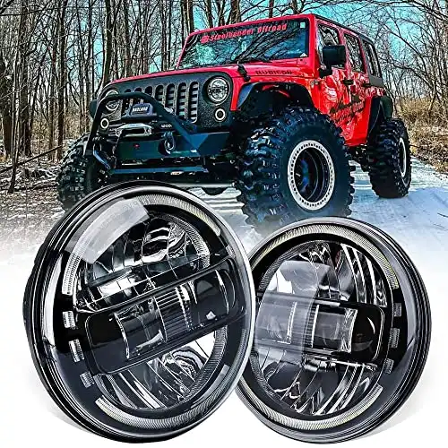 7 Inch Led Headlights DOT Approved Round Headlight with DRL Low Beam and High Beam Compatible with Jeep Wrangler JK JKU LJ CJ TJ 1997-2018 Headlamps - Exclusive Patent (Black)