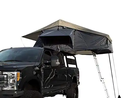 Overland Vehicle Systems Nomadic 4 Extended Roof Top Tent - Dark Gray Base with Green Rain Fly & Black Cover Universal