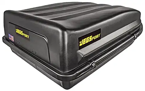 JEGS Rooftop Cargo Carrier for Car Storage - Large Roof Rack Cargo Carrier - Heavy Duty Waterproof Storage - Made in USA - 18 Cubic Ft - 110 Lb Capacity - Zero Tool Easy Assembly