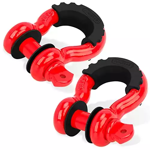 Shackles 3/4" (2 PACK) LIBERRWAY D ring Shackle Rugged Unbreakable 28.5 Ton (57,000 Lbs) Maximum Break Strength with 7/8'' Pin Bow Screw Heavy Duty D Ring for Vehicle Recovery, Red